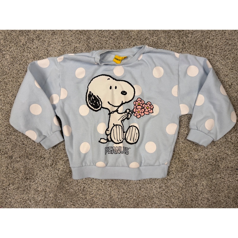 Peanuts Snoopy Polka Dot Sweatshirt Light Blue Kids Size 7-8‎ Years 128cm